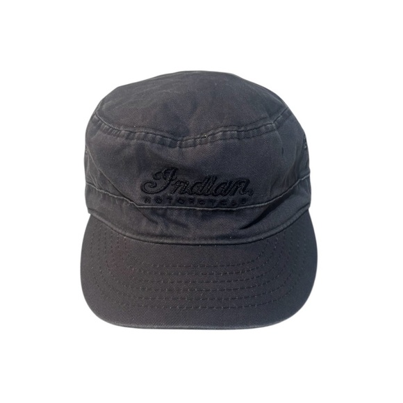 Vintage 90’s Indian Motorcycle Men's Black Strapback Cap Hat OSFA Dark Gray EUC - Picture 2 of 8